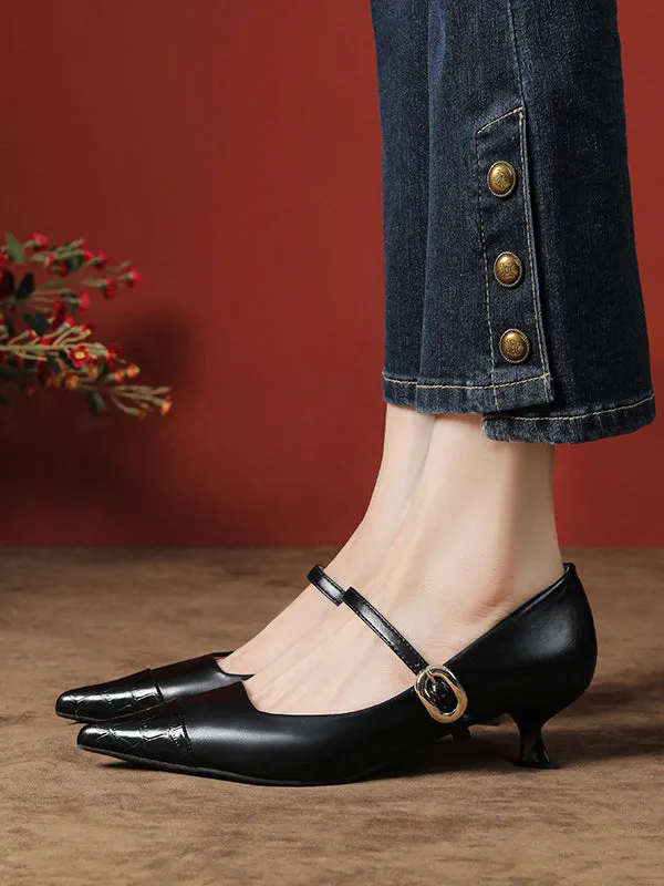 Lace-Up Pointed-Toe Shallow Cut Split-Joint Pumps