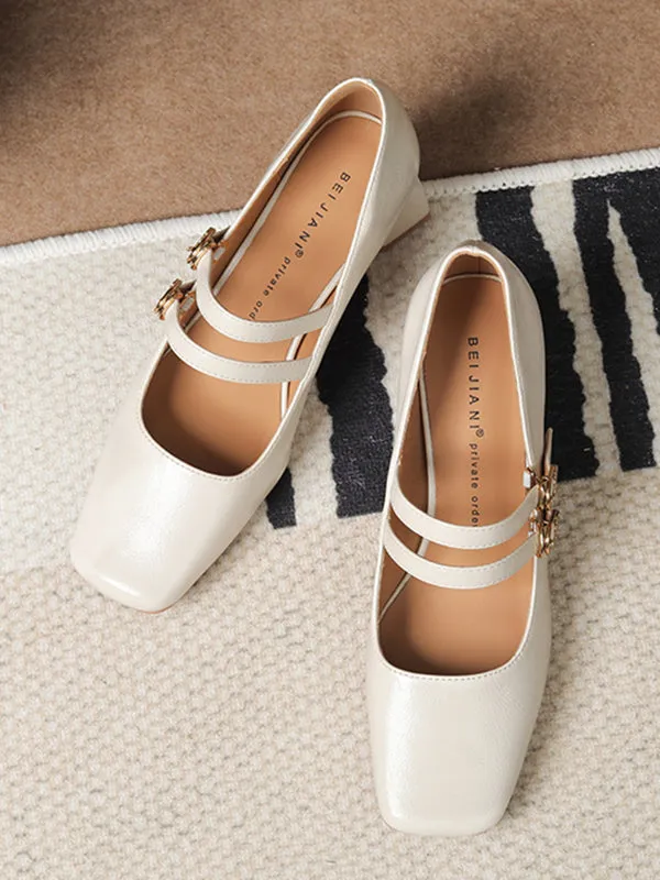 Lace-Up Shallow Cut Square-Toe Pumps