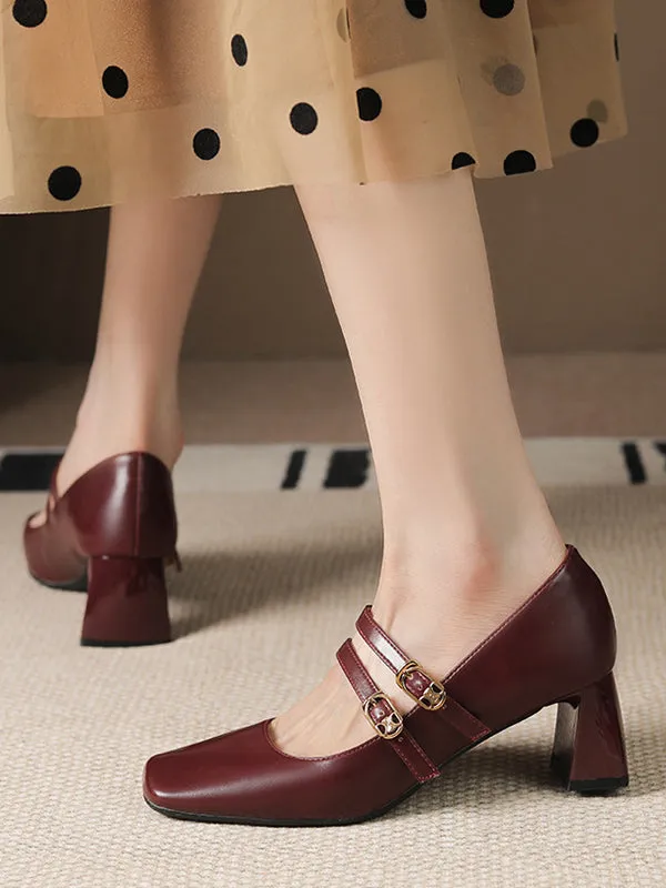 Lace-Up Shallow Cut Square-Toe Pumps