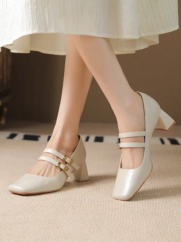 Lace-Up Shallow Cut Square-Toe Pumps