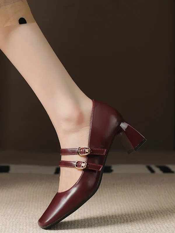 Lace-Up Shallow Cut Square-Toe Pumps