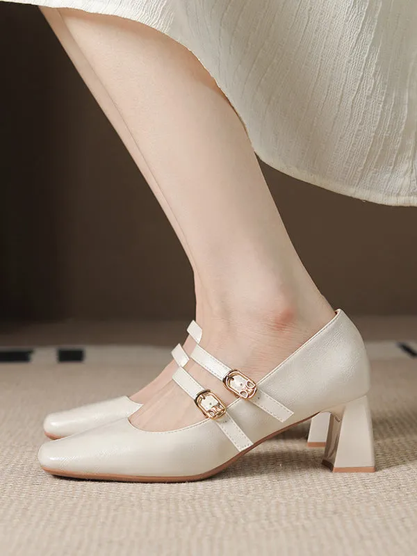 Lace-Up Shallow Cut Square-Toe Pumps