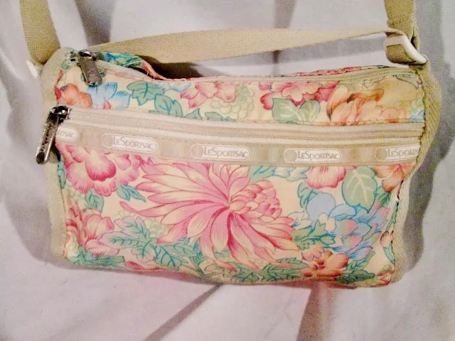 LESPORTSAC Nylon shoulder bag purse crossbody BEIGE FLORAL Vegan Le Sport Sac S