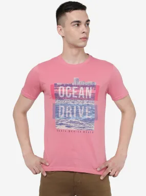 Light Pink Printed Slim Fit T-Shirt | Greenfibre