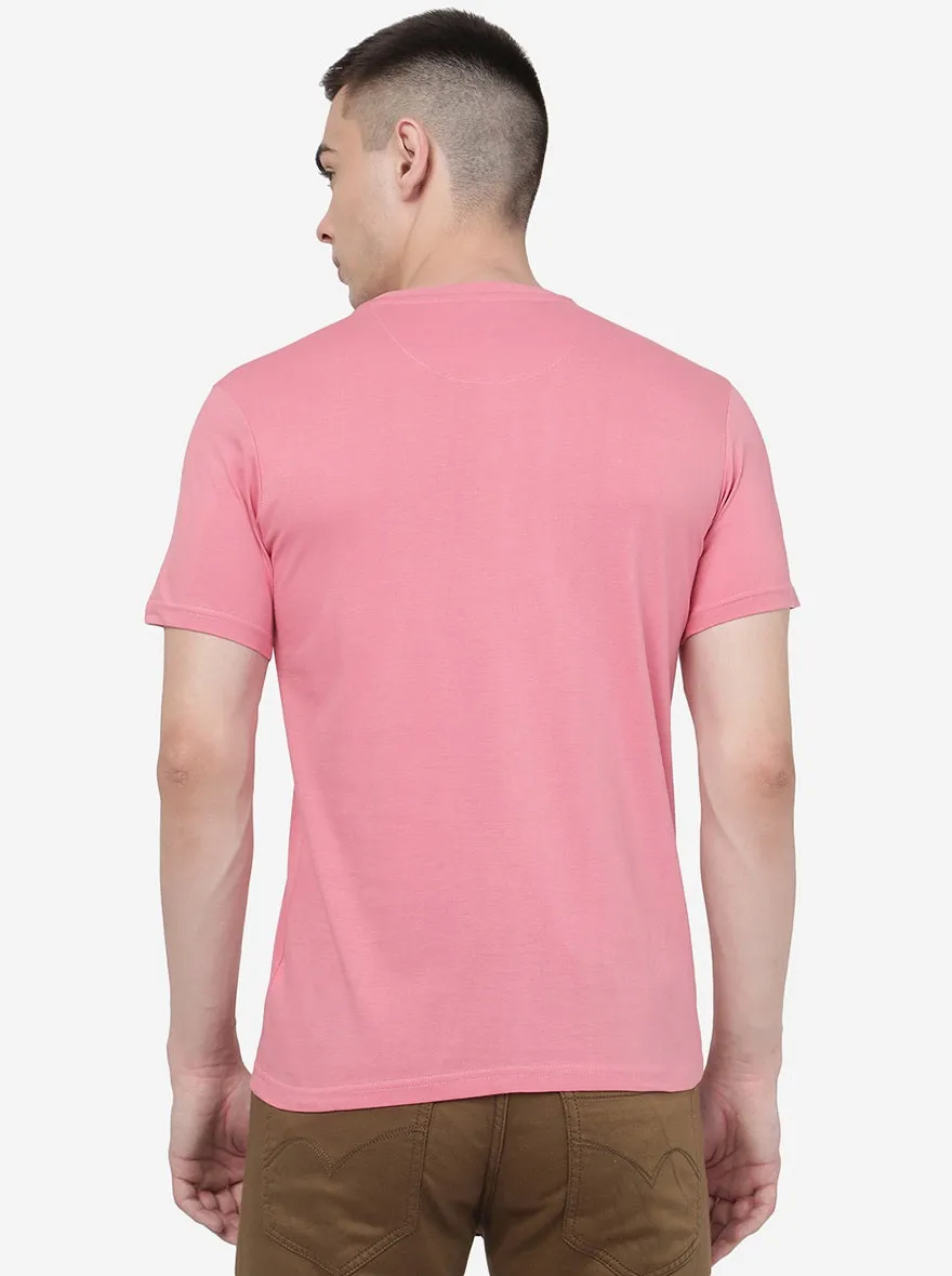 Light Pink Printed Slim Fit T-Shirt | Greenfibre