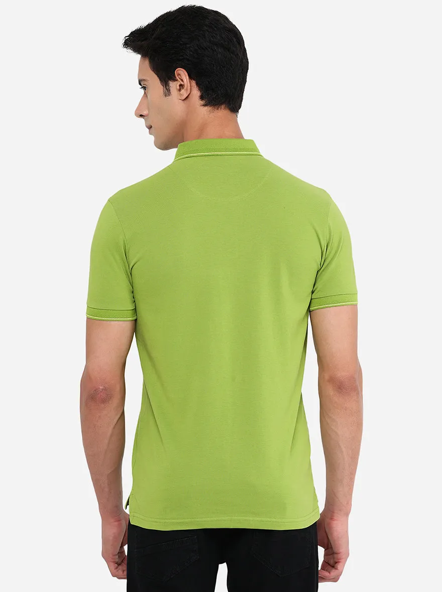 Lime Green Solid Slim Fit Polo T-Shirt | JadeBlue