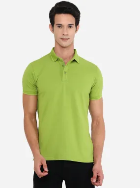 Lime Green Solid Slim Fit Polo T-Shirt | JadeBlue