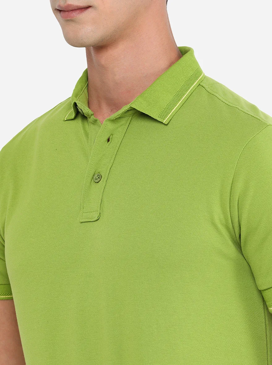 Lime Green Solid Slim Fit Polo T-Shirt | JadeBlue