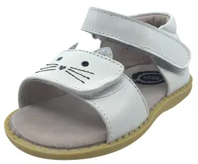 Livie & Luca Girl's Tabby Cat Milk Leather and Sparkle Hook and Loop Open Toe Sandal