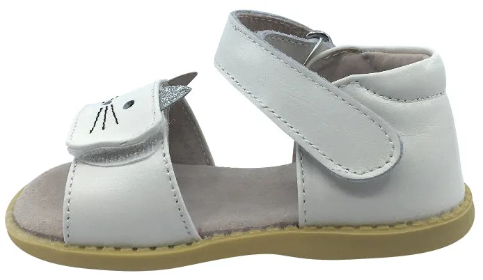 Livie & Luca Girl's Tabby Cat Milk Leather and Sparkle Hook and Loop Open Toe Sandal