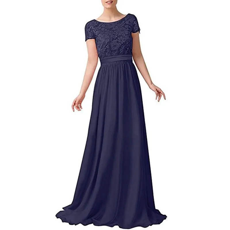 Long Prom Dress Evening Maxi Dress Short Sleeve Long Bridesmaid Gowns