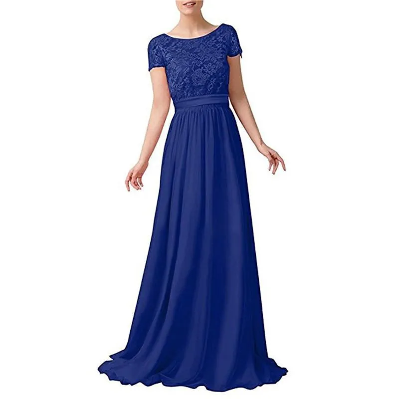 Long Prom Dress Evening Maxi Dress Short Sleeve Long Bridesmaid Gowns