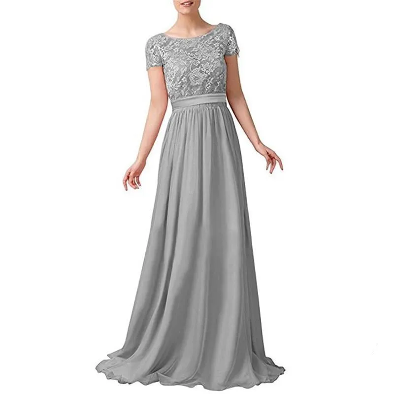 Long Prom Dress Evening Maxi Dress Short Sleeve Long Bridesmaid Gowns