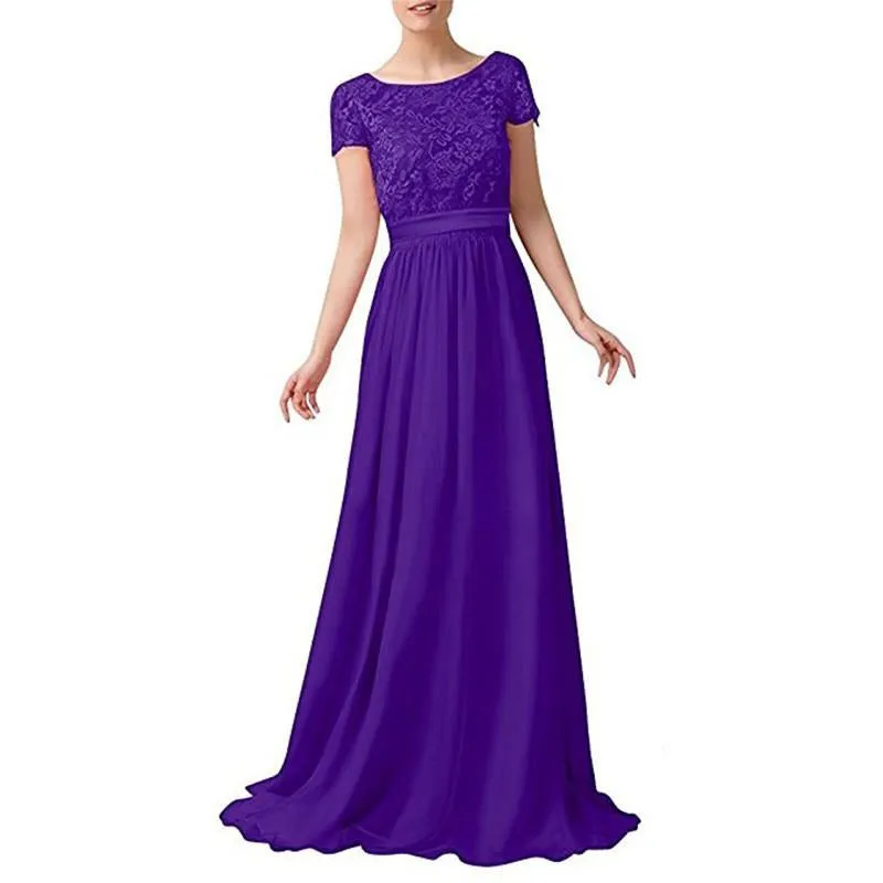 Long Prom Dress Evening Maxi Dress Short Sleeve Long Bridesmaid Gowns