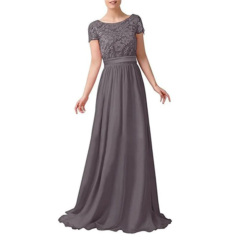 Long Prom Dress Evening Maxi Dress Short Sleeve Long Bridesmaid Gowns