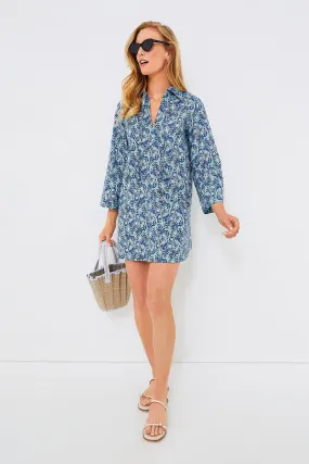 Long Sleeve Blue Carrington Collared Mini Dress