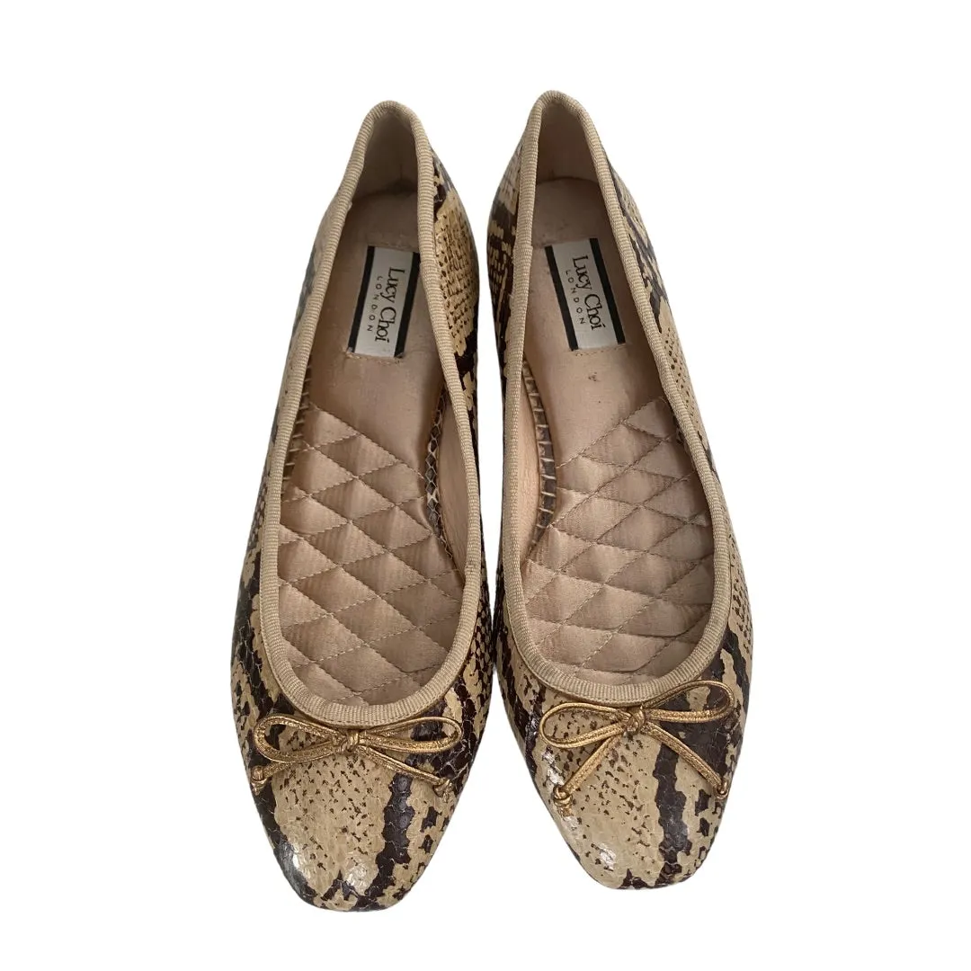 LUCY CHOI Leather Snakeskin Ballet Flats Brown SIZE 37