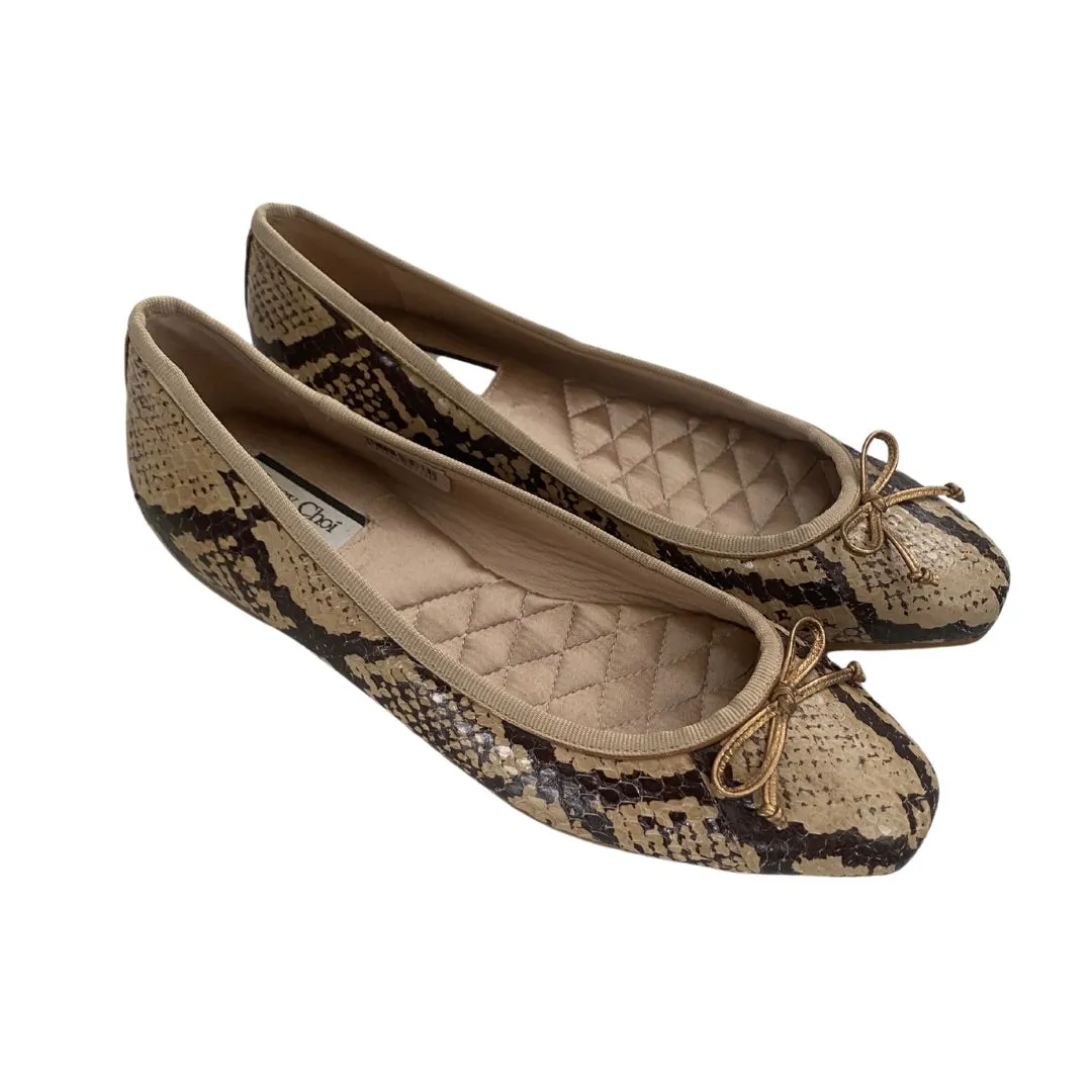 LUCY CHOI Leather Snakeskin Ballet Flats Brown SIZE 37