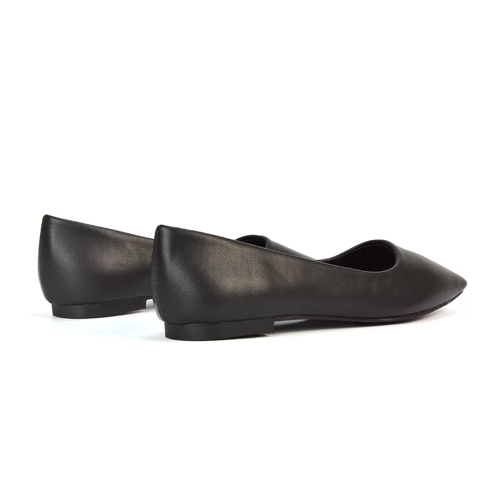 Maci Square Toe Slip on Flat Heel Ballerina Pumps in Black Synthetic Leather