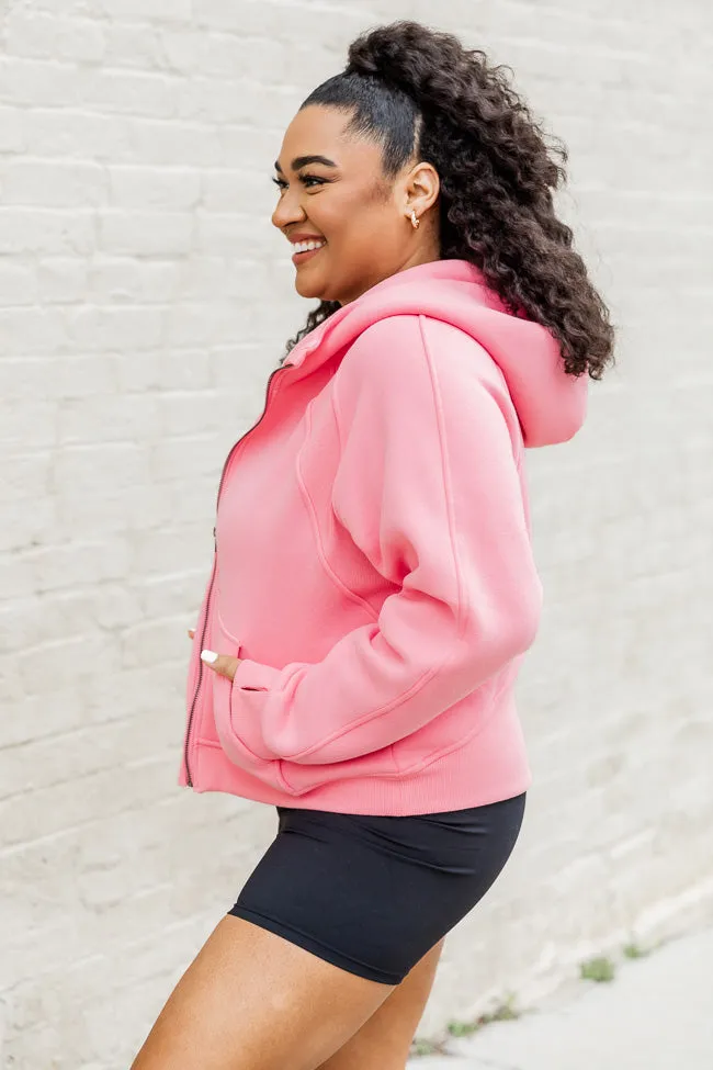 Making It Look Easy Coral Ribbed Shoulder Full Zip Sweatshirt FINAL SALE