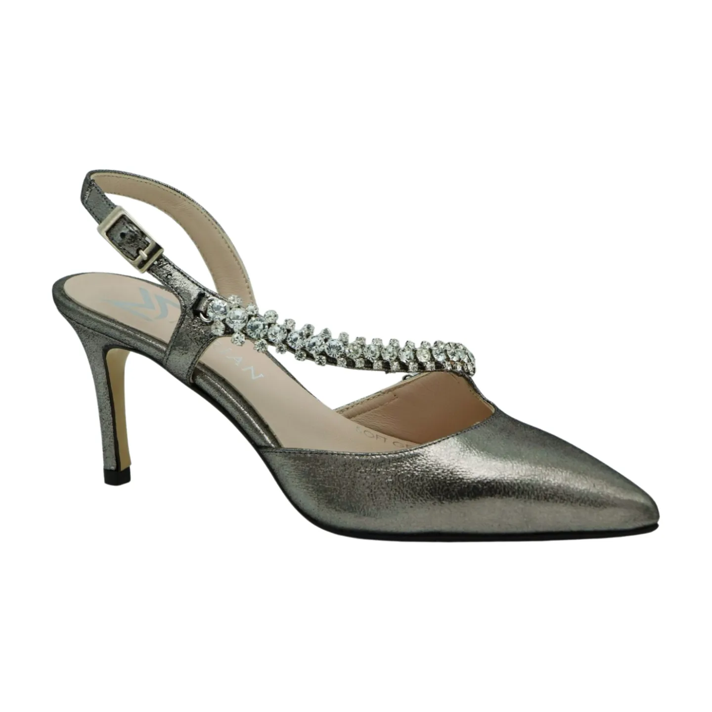 Marian Pewter Leather Slingback with Diamante