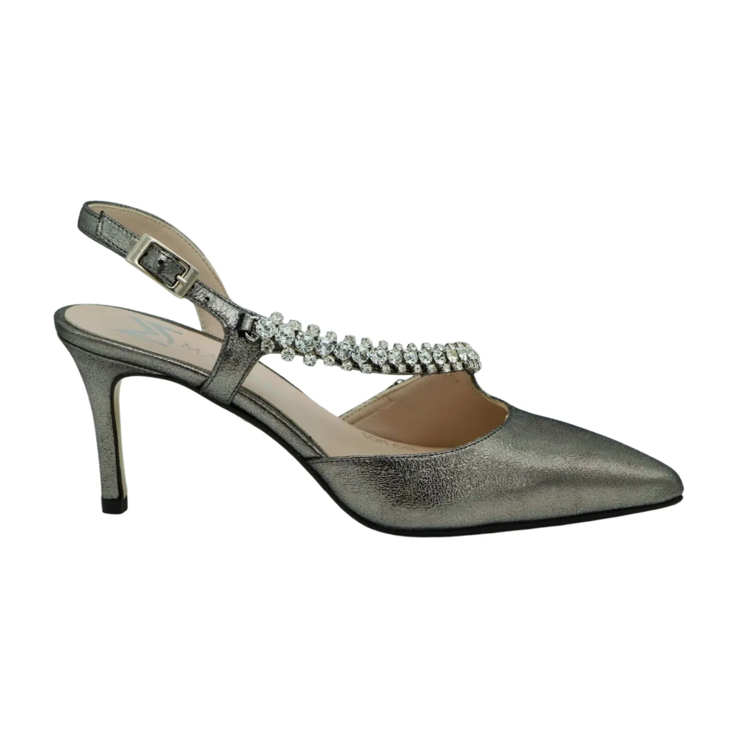 Marian Pewter Leather Slingback with Diamante