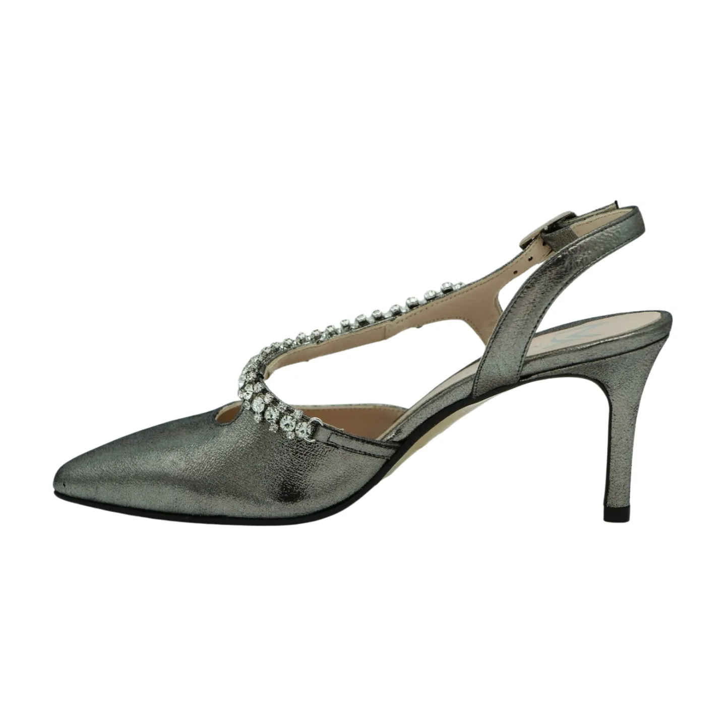 Marian Pewter Leather Slingback with Diamante