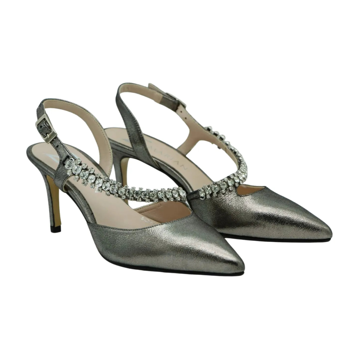 Marian Pewter Leather Slingback with Diamante