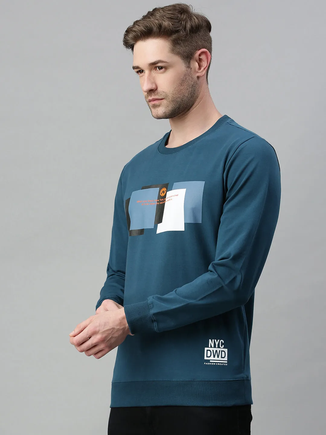 Men Graphic Blue Sweatshirt