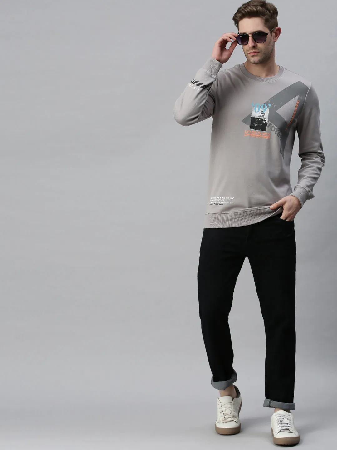 Men Graphic Grey Sweatshirt