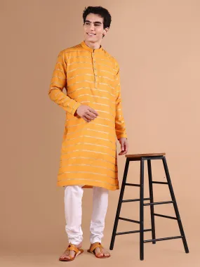 Men Mustard Striped Kurta Set