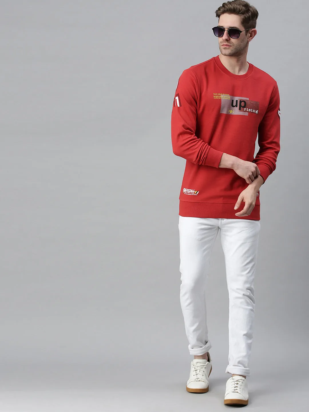 Men Printed Red Sweatshirt