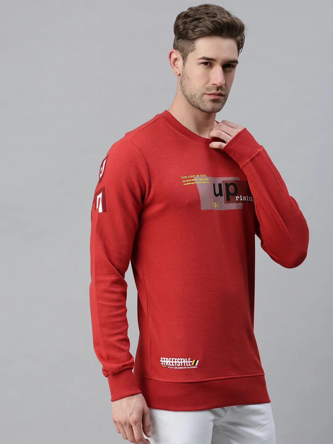 Men Printed Red Sweatshirt