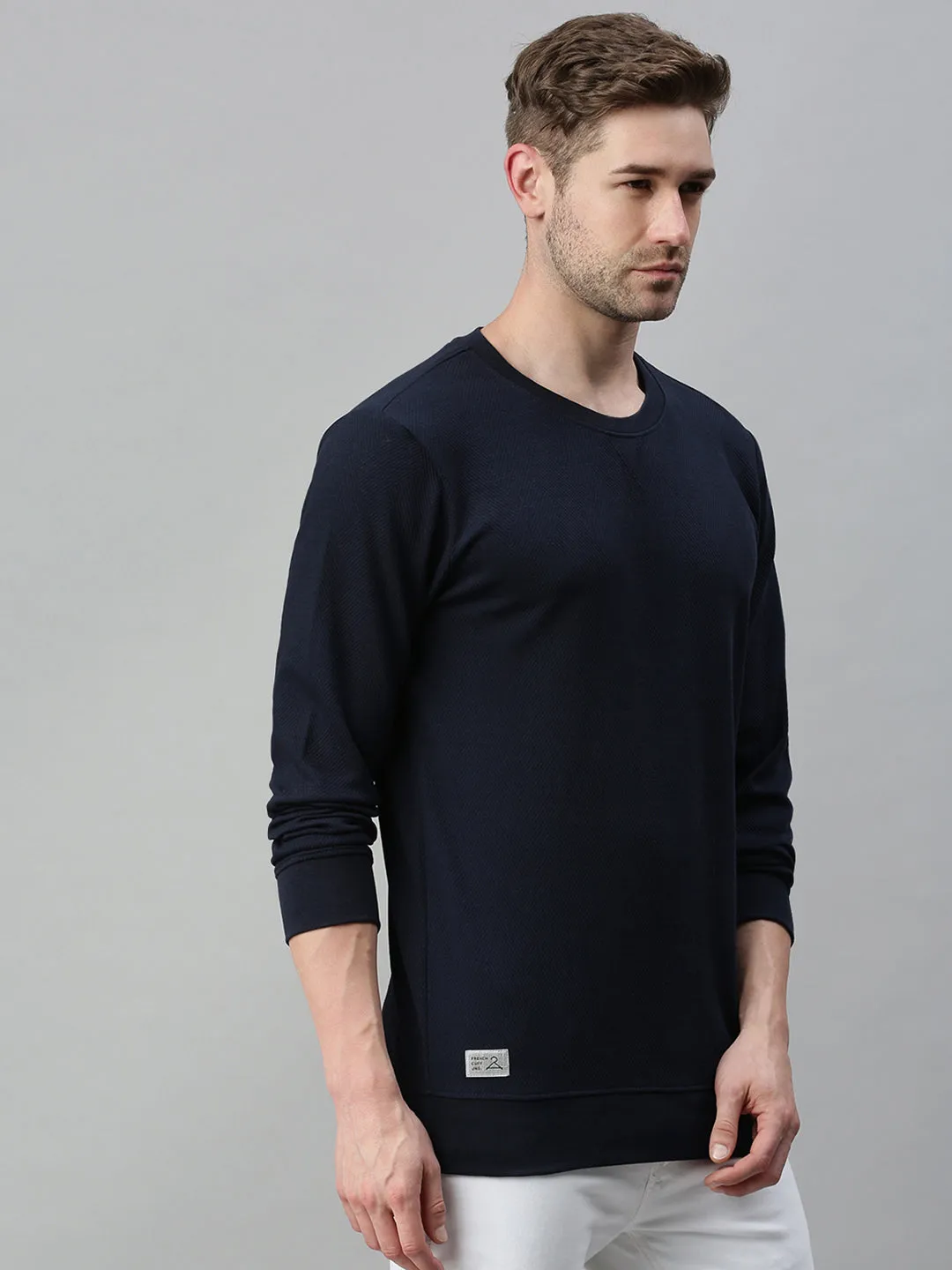 Men Solid Navy Blue Sweatshirt