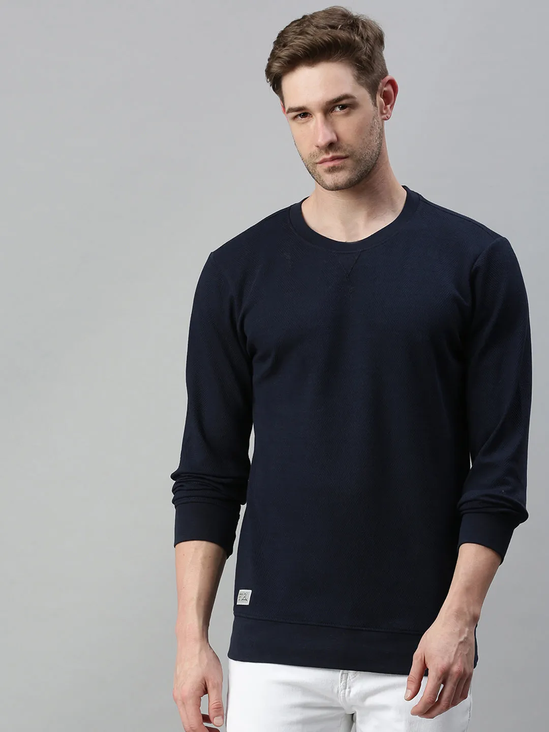 Men Solid Navy Blue Sweatshirt