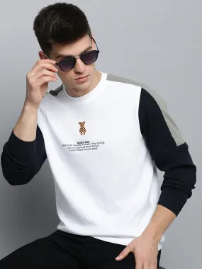 Men White Colourblock Casual Sweatshirt