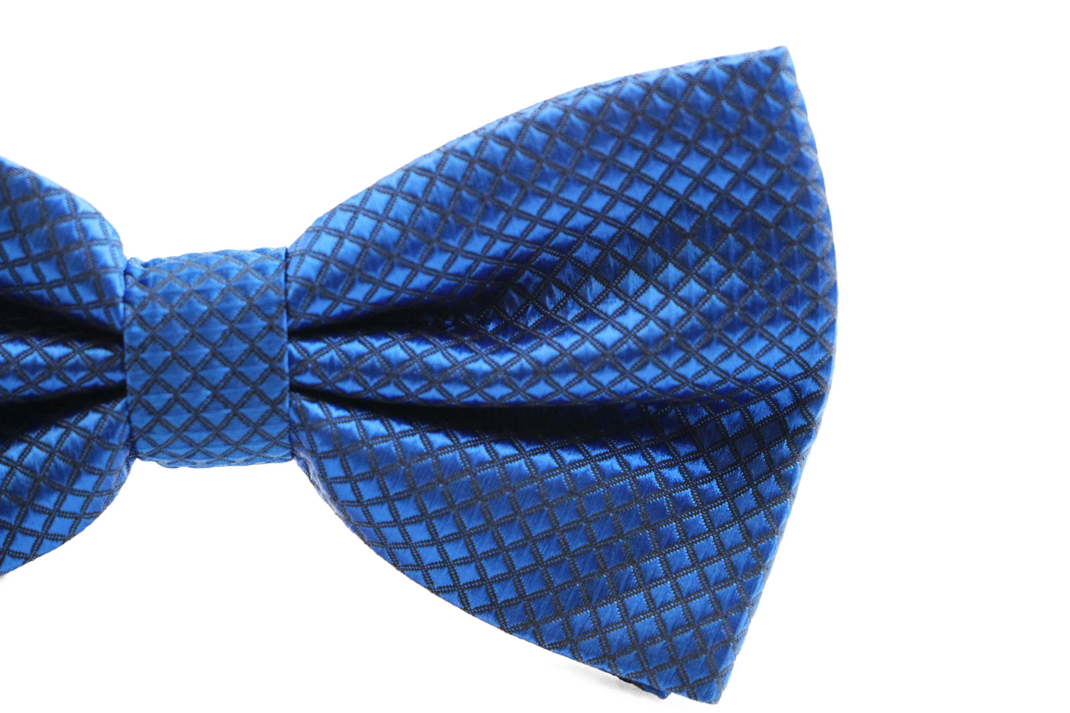 Mens Blue Plain Coloured Large Patterned Checkered Bow Tie