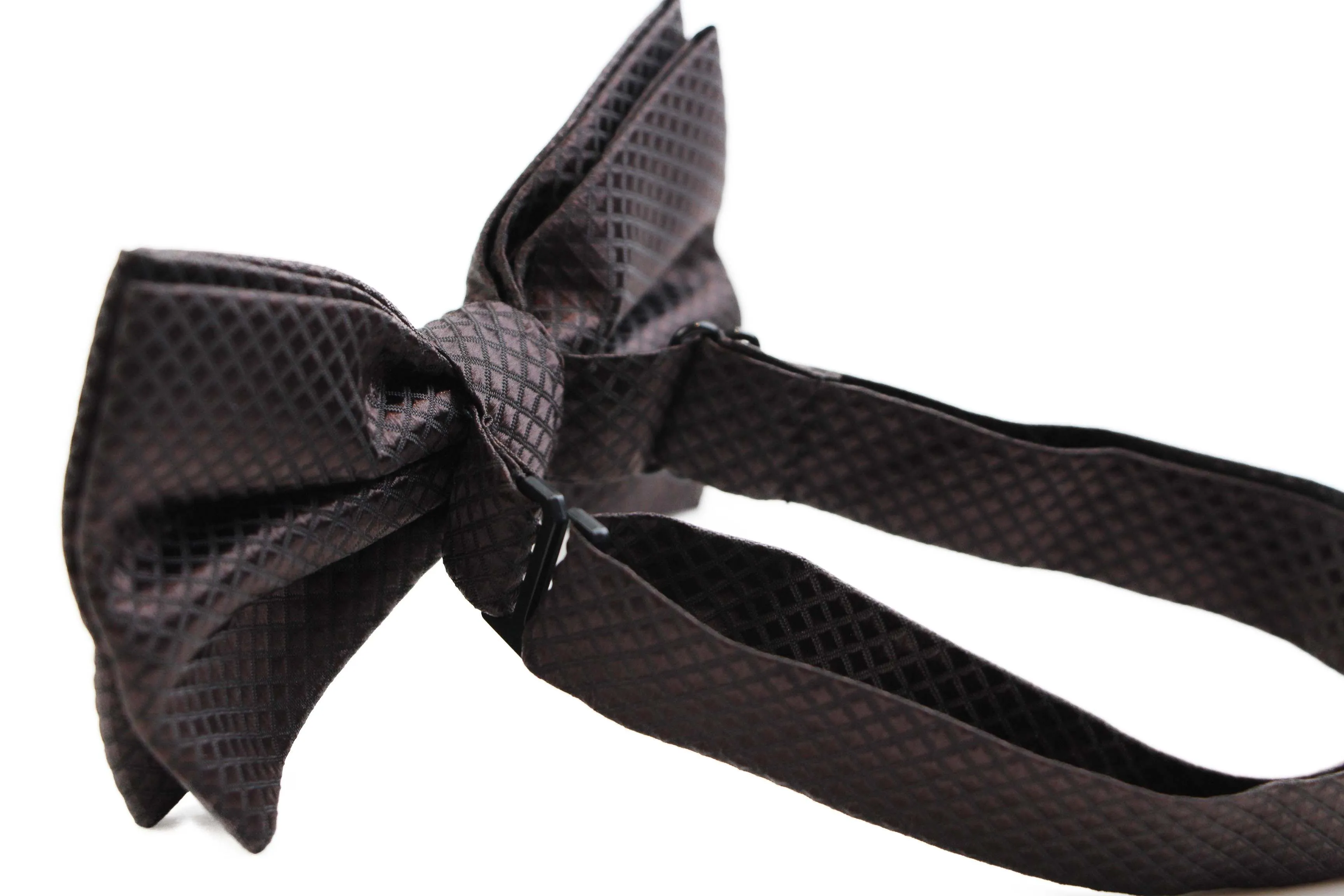 Mens Dark Brown Plain Coloured Large Patterned Checkered Bow Tie