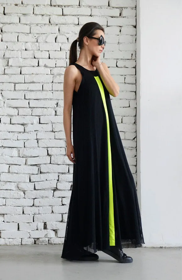 Mesh Black Dress With Neon Accent