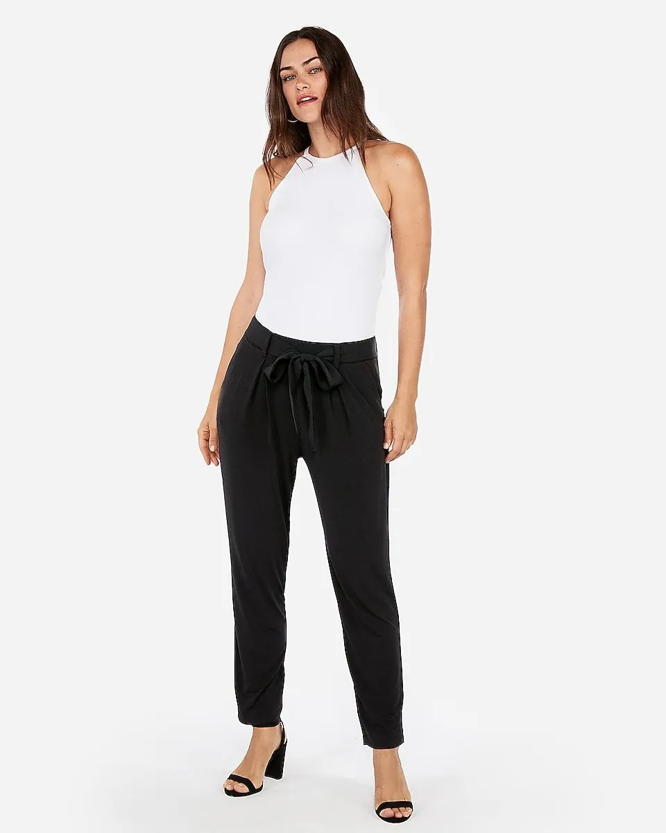 Mid Rise Jersey Paperbag Pant in Pitch Black