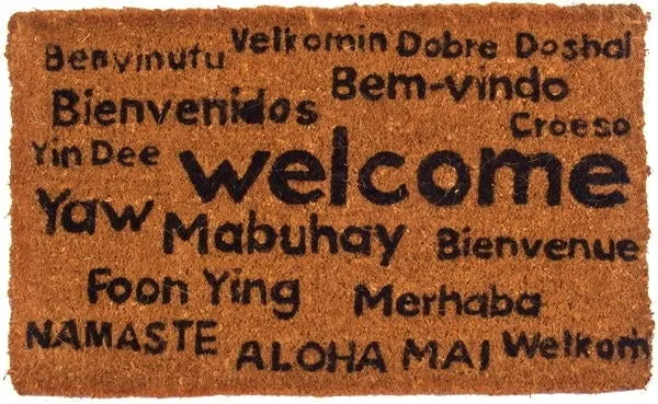 Multilingual Welcome Handwoven Coco Doormat