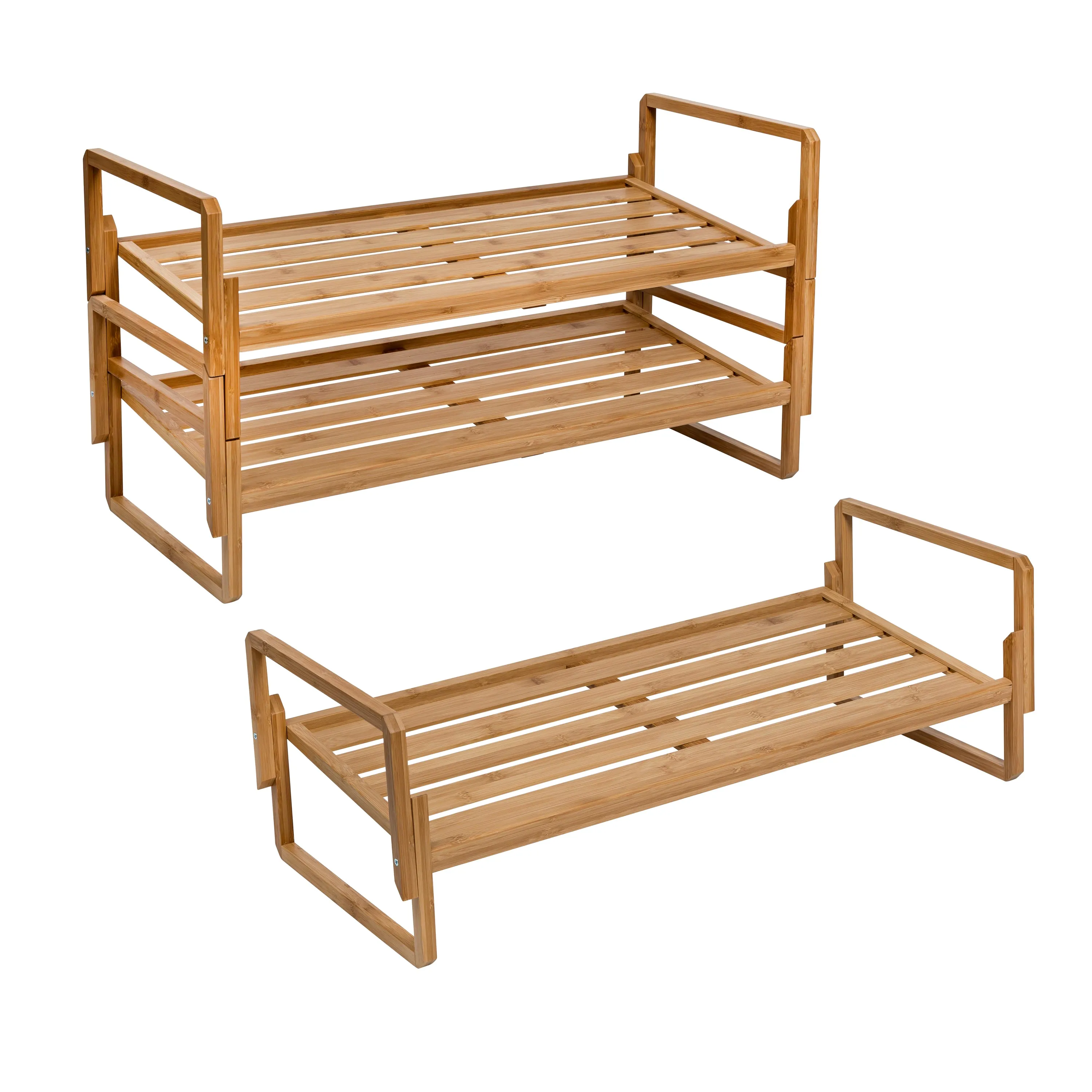 Natural 3-Tier Bamboo Nesting Shoe Rack