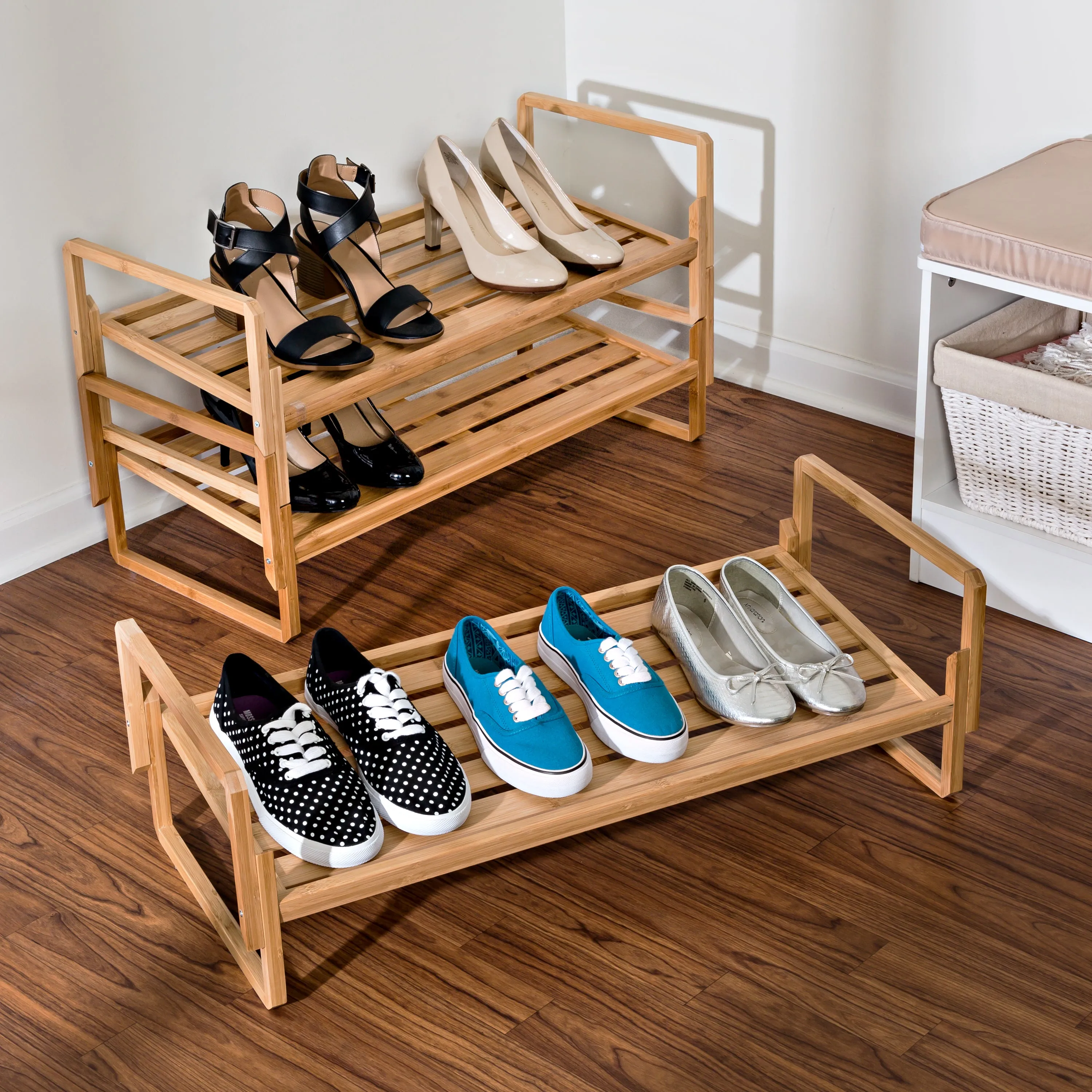 Natural 3-Tier Bamboo Nesting Shoe Rack