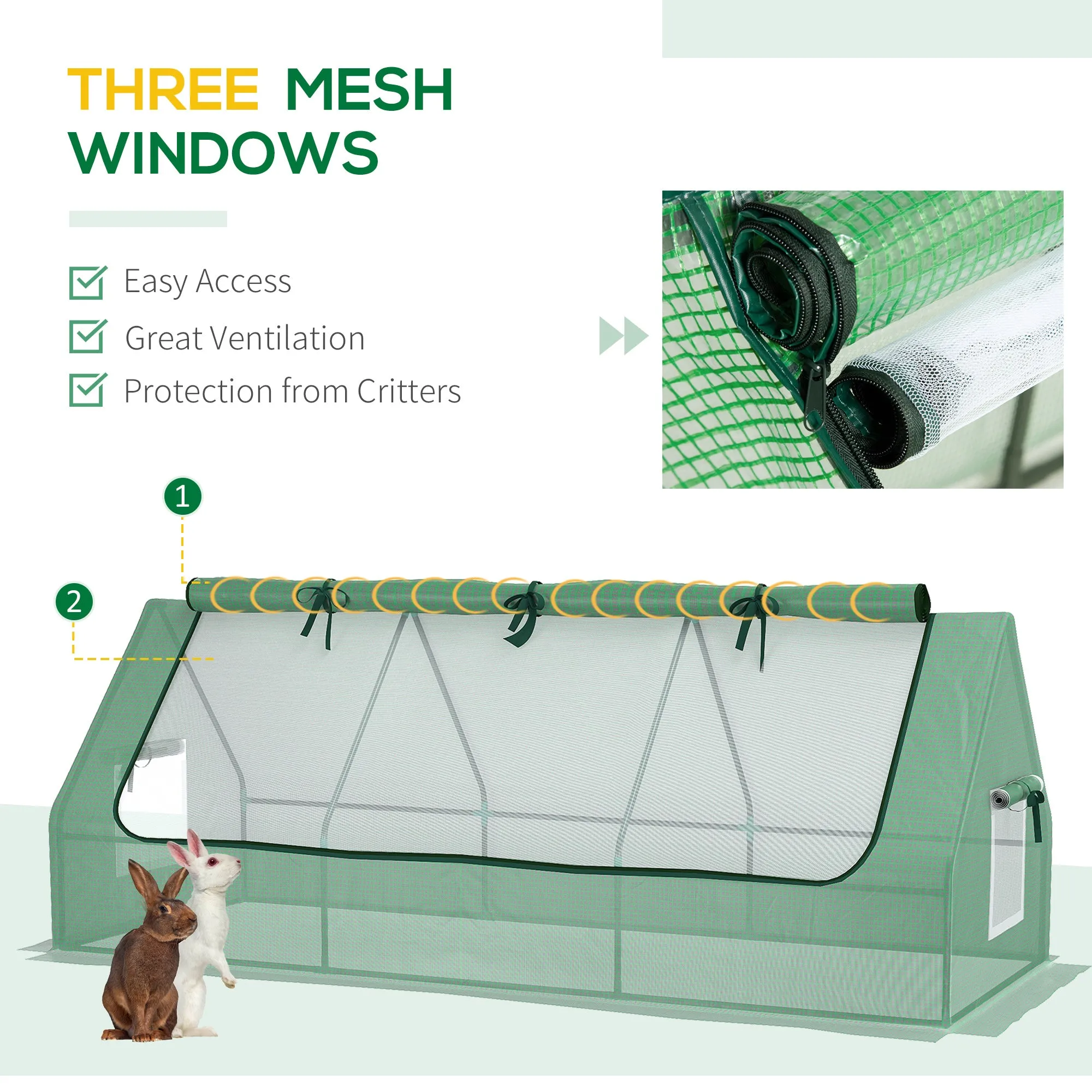 Outsunny Portable Small Polytunnel with Mesh Windows, 240x90x90cm