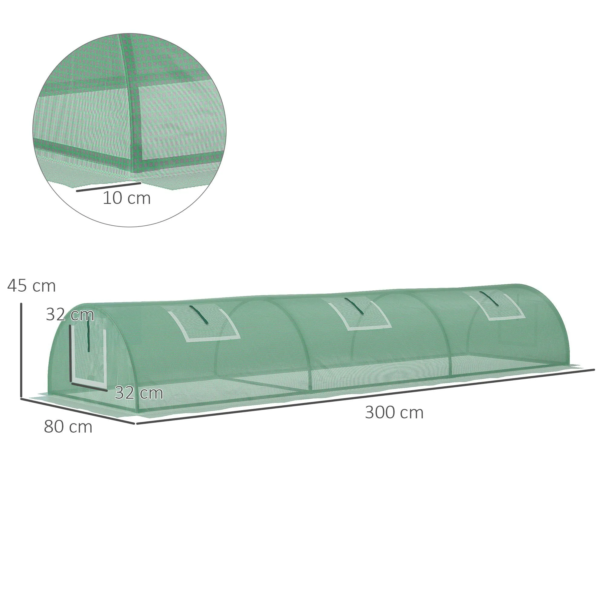 PE Mini Greenhouse, 3m Portable Tunnel Green House with 5 Mesh Windows, Green Grow House Steel Frame for Indoor and Outdoor, Green