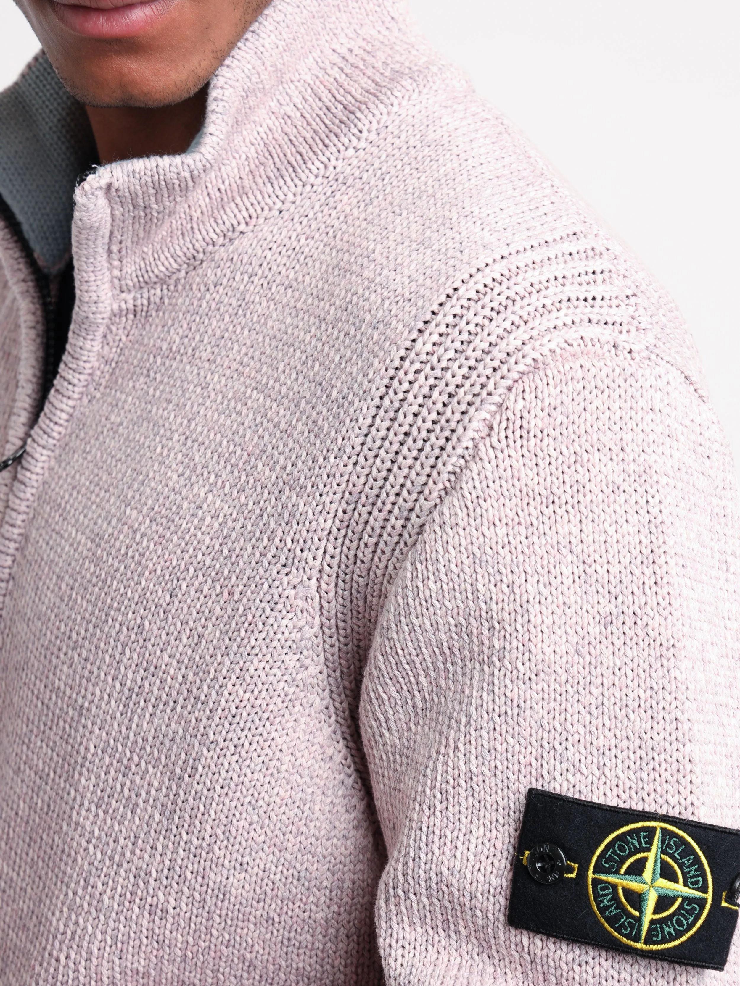 Pink Colour Sprayed Half-Zip Knit