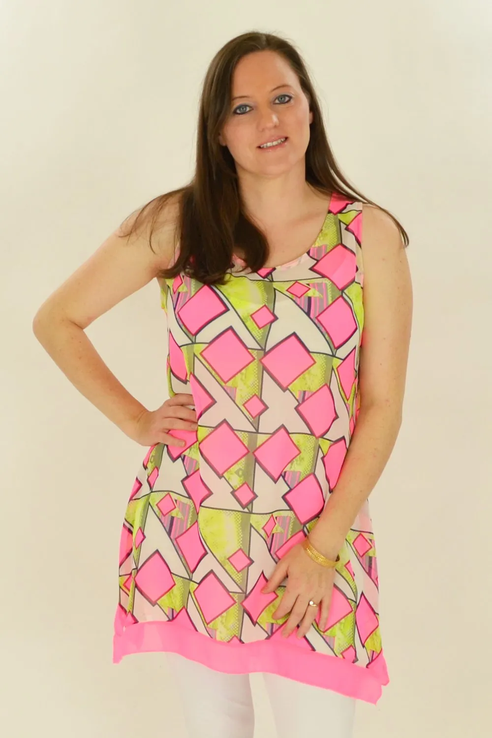 Pink Squares Pattern Tunic