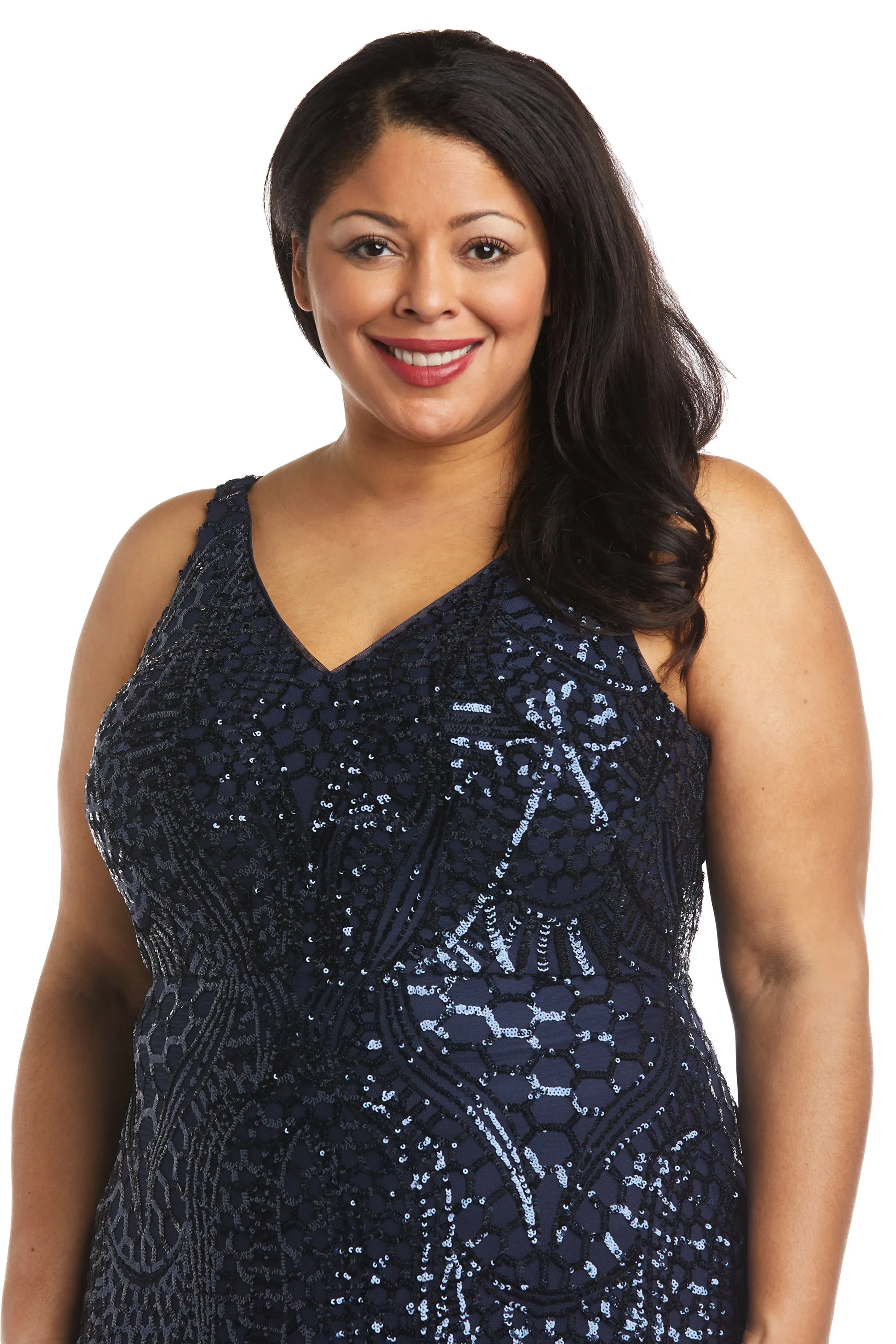 Plus Size Sleeveless Sequin Embellished Evening Gown