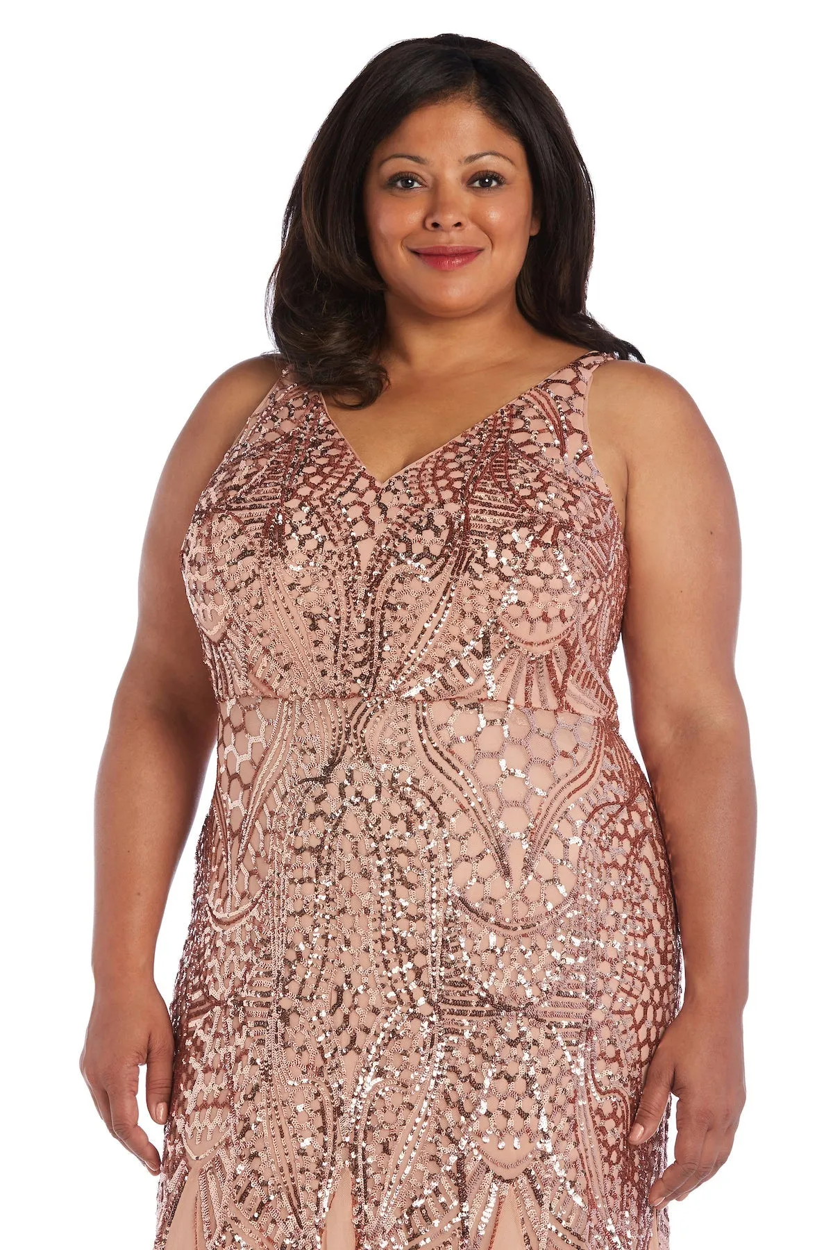 Plus Size Sleeveless Sequin Embellished Evening Gown