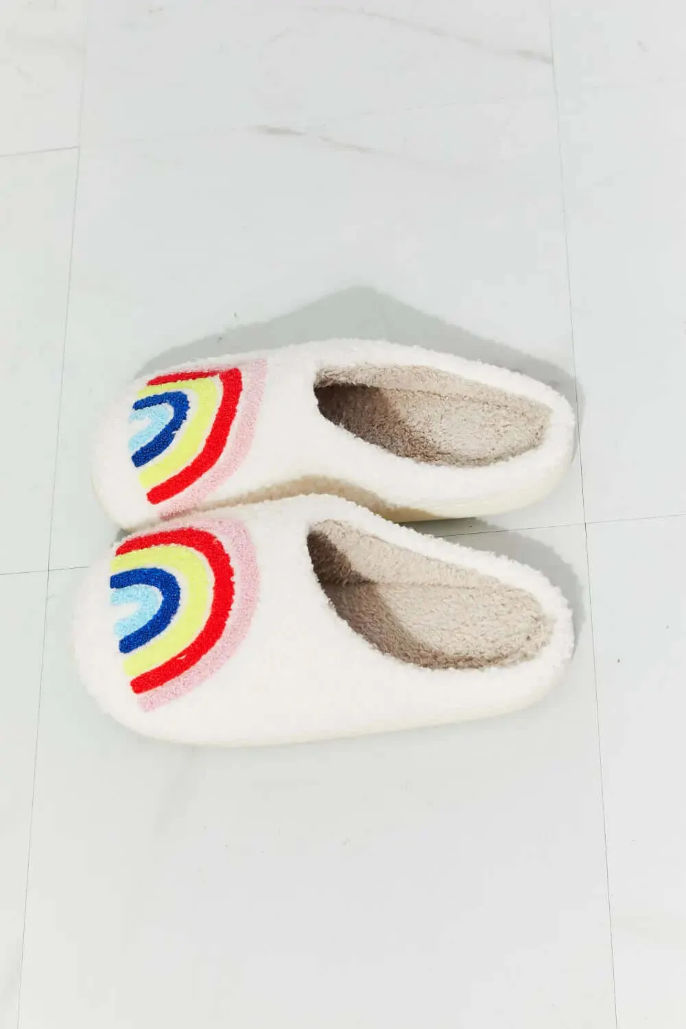 Plush Cute Slippers with Rainbow Graphic